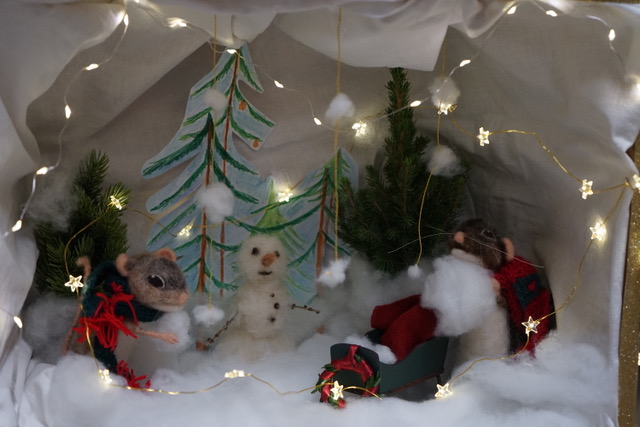 Kleines Winterdiorama für die Kinder bei der Buchpräsentation in der Buchhandlung Sterzinger in Wolkersdorf
